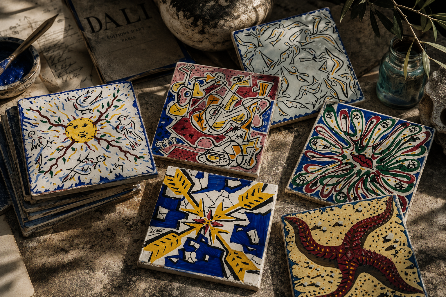 Gallery-lit ceramic artwork with surrealist colour and texture